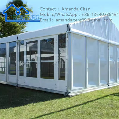 Weißes Catering-Festival-Hochzeits-Festzelt-Zelt im Freien, Glaswand-Event-Überdachungsstruktur-Design
