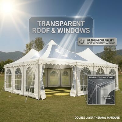 12 x 30 m großes Festzelt im Pagodenstil der M-Serie mit durchsichtiger Spannweite, A-Rahmen, Partyzelt, wasserdicht, hohe Spitze, Pagode, Bankett, Catering, Veranstaltung