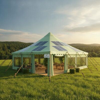 Integriertes Öko-Party-Festzelt mit Solarpanel, nachhaltige Energie, netzunabhängige europäische Green-Event-Überdachungsstruktur