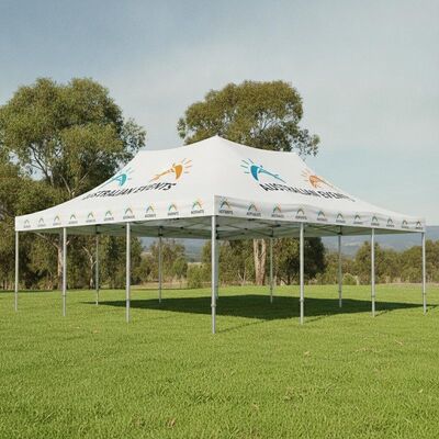 Custom Printed Branded Party Marquee Zelt Aluminiumrahmen UV-beständiges Logo Dach für australische Veranstaltungen