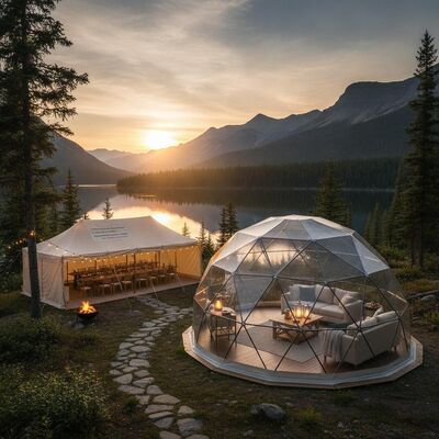 Wildnis Outdoor Abenteuer Glamping Kuppel Party Marquee Zelt Panoramablick auf Kanada Nationalpark Camping Veranstaltungen